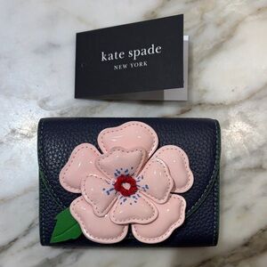 Kate Spade In The Garden Floral Appliqué Flap Card Holder Parisian Navy